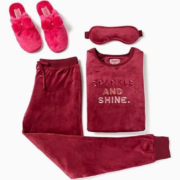 Kate Spade XL Sparkle And Shine Velour Crewneck Sweatshirt Burgundy Soft Lounge - Picture 4 of 10